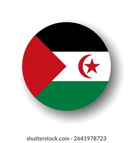 Sahrawi Arab Democratic Republic flag - flat vector circle icon or badge with dropped shadow.