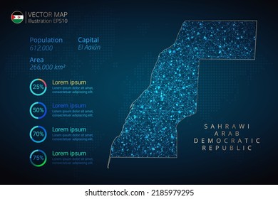 Sahrawi Arab Democratic Republic map infographics vector template with abstract geometric mesh polygonal light concept on blue background. Template for diagram, graph, presentation and chart.