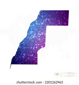 Sahrawi Arab Democratic Republic map in geometric wireframe blue with purple polygonal style gradient graphic on white background. Vector Illustration Eps10.