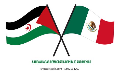 Sahrawi and Mexico Flags Crossed And Waving Flat Style. Official Proportion. Correct Colors.