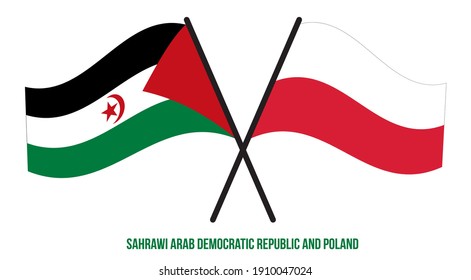 Sahrawi and Poland Flags Crossed And Waving Flat Style. Official Proportion. Correct Colors.