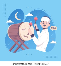 sahur illustration means early breakfast in ramadan month