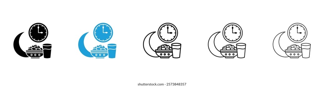 Sahur time icons in filled and 3 stroke weights