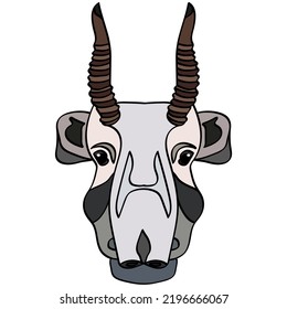 Saiga head. Portrait of wild cattle, animal. Isolated on a white background. Design element for logo, poster, card, banner, emblem, t-shirt. Vector illustration.