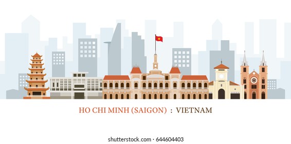 Saigon or Ho Chi Minh City, Vietnam Landmarks Skyline, Cityscape, Travel and Tourist Attraction