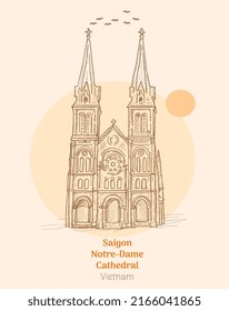 Saigon Notre Dame Kathedrale Vietnam handgezeichnet Vektorgrafik