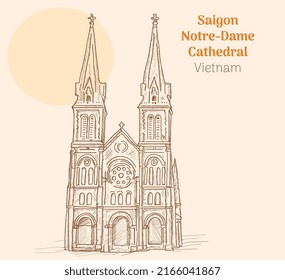 Saigon Notre Dame Cathedral vietnam hand drawing vector illustration