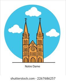 Saigon Notre Dame Cathedral vietnam hand drawing vector illustration