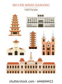 Saigon Vietnam Landmarks Architecture Building Object Set, Ho Chi Minh City, Travel and Tourist Attraction