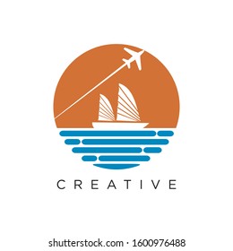 sail and airplane logo design vector
