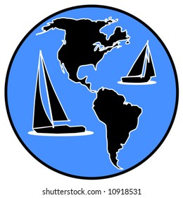 Sail Atlantic and Pacific vector is hand drawn original artwork.