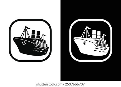 Sail Away Classic Ship Silhouette Icons With Black And White Contrast.