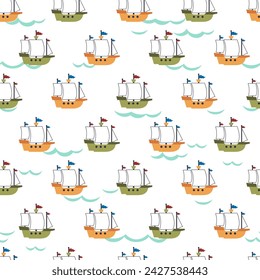 Sail Away Ocean Adventure Vector Muster kann für Hintergrund- und Bekleidungsdesign verwendet werden