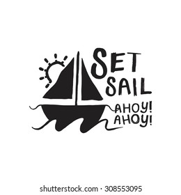 Sail badge, logo, sign hand drawn and illustrated. EPS 10.