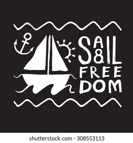 Sail badge, logo, sign hand drawn and illustrated. EPS 10.