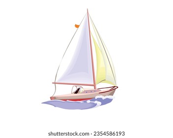 Sail board background, Sailboat icon, logo vector. Beautiful Sailing Boat Illustration. colored vintage sailing ship at sea and the sky.