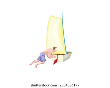 Sail board background, Sailboat icon, logo vector. Beautiful Sailing Boat Illustration. colored vintage sailing ship at sea and the sky.