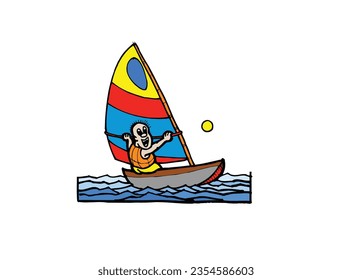 Sail board background, Sailboat icon, logo vector. Beautiful Sailing Boat Illustration. colored vintage sailing ship at sea and the sky.
