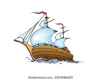 Sail board background, Sailboat icon, logo vector. Beautiful Sailing Boat Illustration. colored vintage sailing ship at sea and the sky.