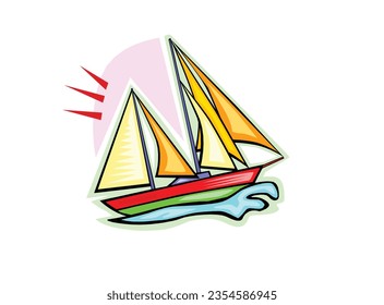 Sail board background, Sailboat icon, logo vector. Beautiful Sailing Boat Illustration. colored vintage sailing ship at sea and the sky.