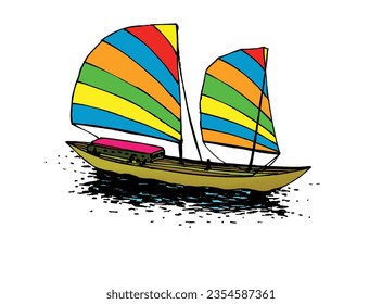 Sail board background, Sailboat icon, logo vector. Beautiful Sailing Boat Illustration. colored vintage sailing ship at sea and the sky.