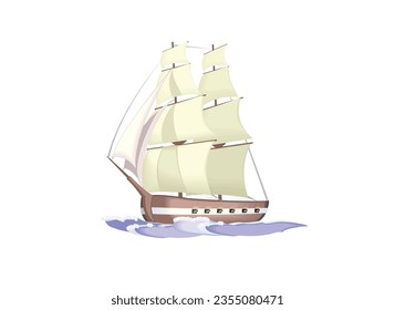 Sail board background, Sailboat icon, logo vector. Sailing Boat Illustration. Luxury Yacht with Cabin and Sails as Water Transport Vector Illustration.
