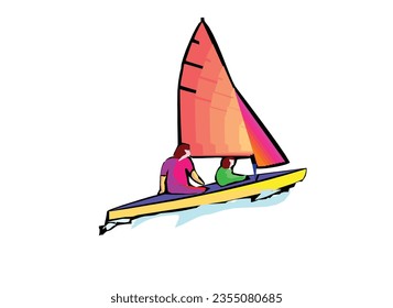 Sail board background, Sailboat icon, logo vector. Sailing Boat Illustration. Luxury Yacht with Cabin and Sails as Water Transport Vector Illustration.
