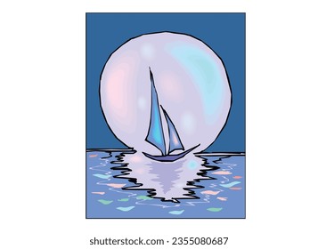 Sail board background, Sailboat icon, logo vector. Sailing Boat Illustration. Luxury Yacht with Cabin and Sails as Water Transport Vector Illustration.
