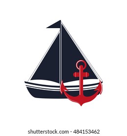 sail boat and anchor  icon