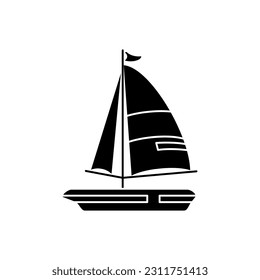 Sail boat black fill icon. Design element of Summer time vacation, vector illustration in trendy style. Editable graphic resources for many purposes. 