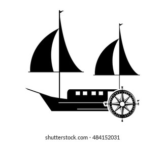 sail boat and compass  icon