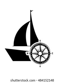 sail boat and compass  icon