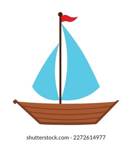 Sail boat. Cute boat with sails isolated on white background. Vector illustration in a flat style