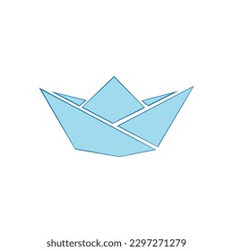 Sail boat. Cute boat with sails on a white isolated background. Sailboat and water waves. Vector illustration in a flat style.
