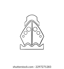 Sail boat. Cute boat with sails on a white isolated background. Sailboat and water waves. Vector illustration in a flat style.