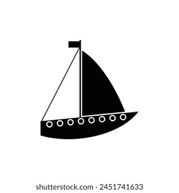 Sail boat. Cute boat with sails on a white isolated background. Vector illustration in a flat style.