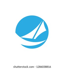 sail boat fast design circle negative space logo vector