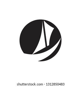 sail boat fast design circle negative space logo vector