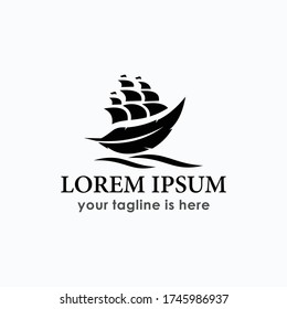 sail boat and feather logo concept template design vector, sailing vintage logo, emblem, label vector templates