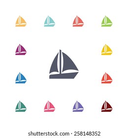 sail boat flat icons set. Open colorful buttons 