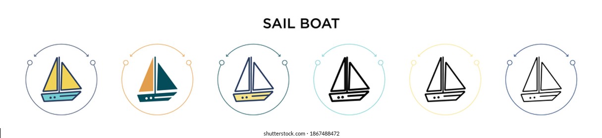 Sail boat icon in filled, thin line, outline and stroke style. Vector illustration of two colored and black sail boat vector icons designs can be used for mobile, ui, web