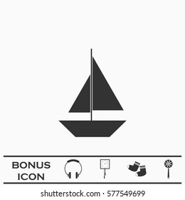 Sail boat icon flat. Black pictogram on white background. Vector illustration symbol and bonus button