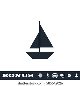 Sail boat icon flat. Black pictogram on white background. Vector illustration symbol and bonus button