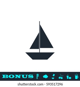 Sail boat icon flat. Black pictogram on white background. Vector illustration symbol and bonus button