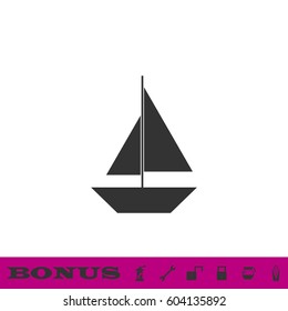 Sail boat icon flat. Black pictogram on white background. Vector illustration symbol and bonus button
