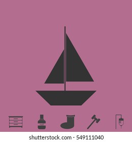 Sail boat icon flat. Simple vector grey pictogram and bonus symbol