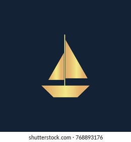 Sail boat icon flat. Simple gold pictogram on dark background. Vector illustration symbol