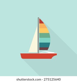 Sail boat icon with long shadow - Vector