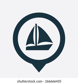 sail boat icon map pin on white background
