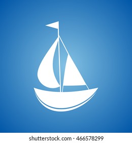 Sail Boat Icon on blue color. 